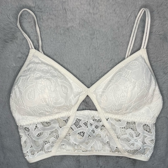 Gilly Hicks White Longline Crochet Lace Bralette Medium - Picture 8 of 8